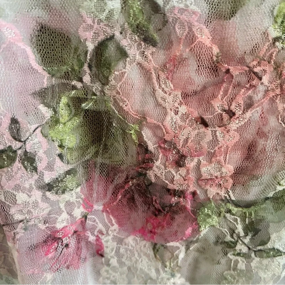 ROZ & ALI SOFT FLORAL LACE OVERLAY BLOUSE - Picture 4 of 5